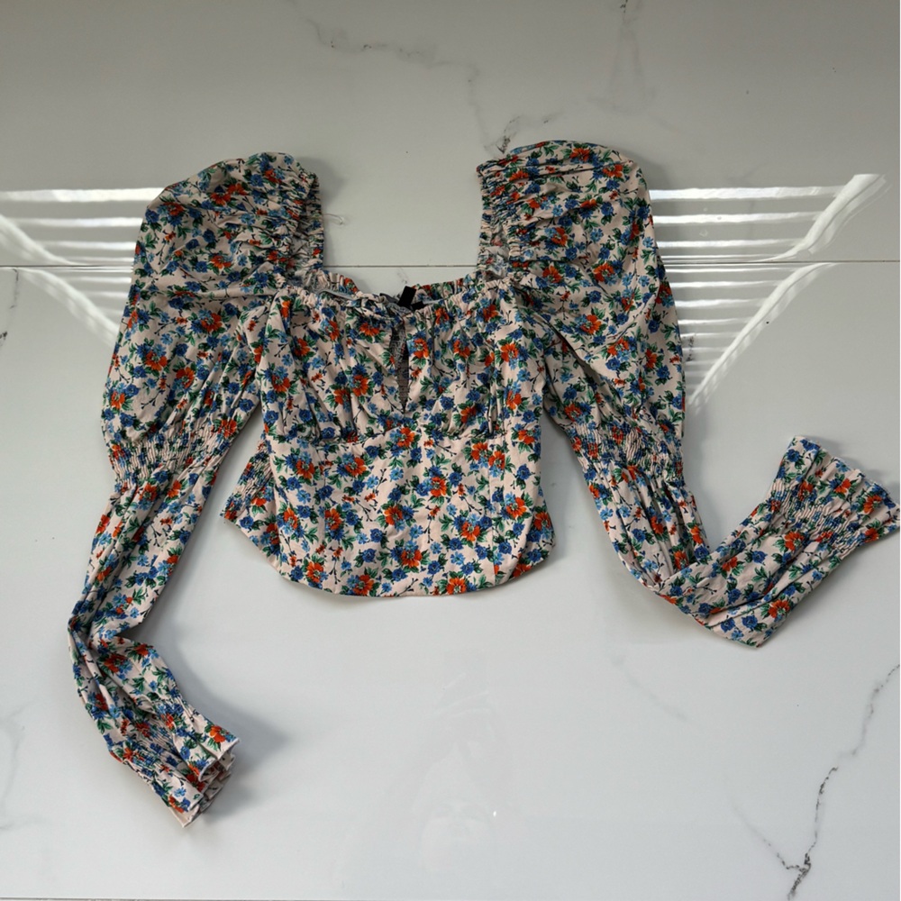 Floral Puff Sleeve Blouse - Multicolor